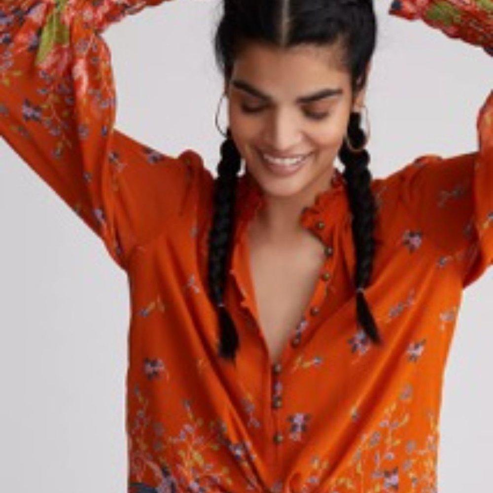 Anthropologie Floral Chiffon Blouse Small